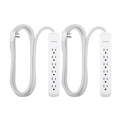 Philips 6-Outlet Surge Protector w/ 4' Braided Cord 720J 2 pk White - SPP3383W37
