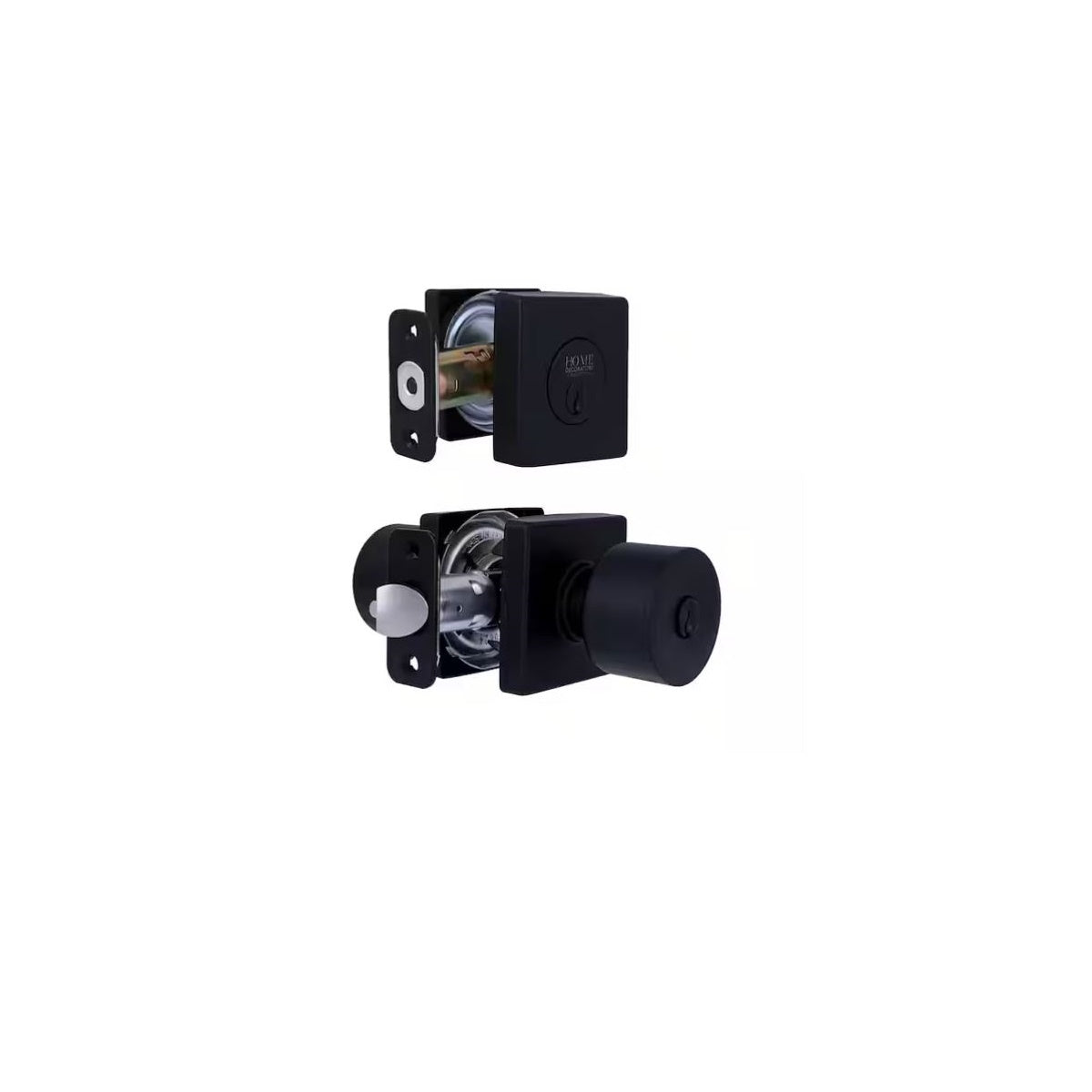 Ridgeway Matte Black Single Cylinder Door Knob Combo Pack with Square Rose Featuring Dual Keyway