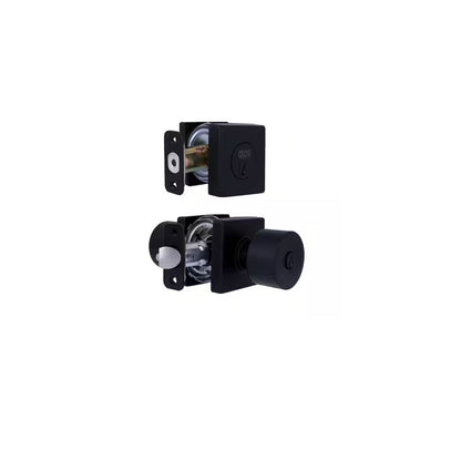 Ridgeway Matte Black Single Cylinder Door Knob Combo Pack with Square Rose Featuring Dual Keyway