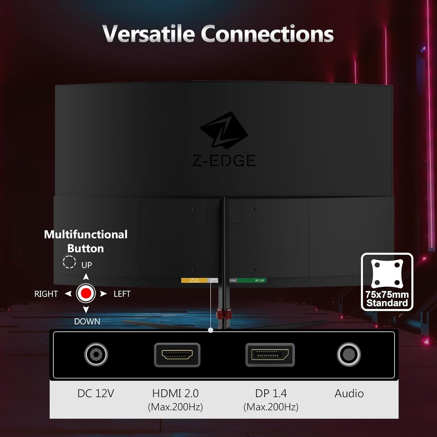 Z-Edge -UG24 24" 1080P Full HD 200Hz 1ms Curved Gaming Monitor, FreeSync compatible, HDMI 2.0, DP 1.2 Black