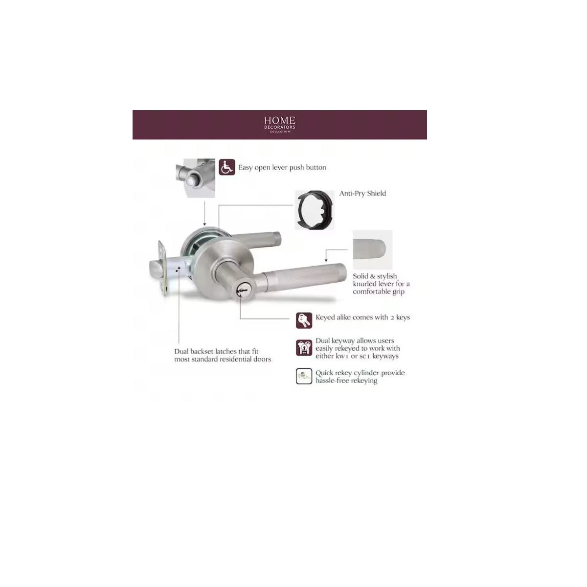 Woodcliff Satin Nickel Keyed Entry Door Handle Featuring Dual Keyway LH4X2FSJYYC