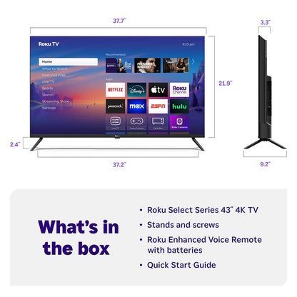 Roku 43" 4K HDR LED Smart Roku TV with Roku TV Remote 60 Hz HDR10+ 43R4C4