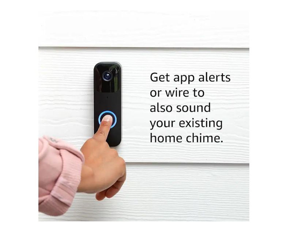 Blink Smart Wi-Fi Video Doorbell Wired/Battery Operated 2-Way Audio, HD Video, Motion detection, Chime App Alerts, Works with Alexa, Black