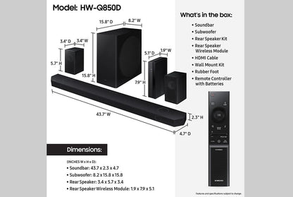 Samsung Q-series 7.1.2 ch. Dolby ATMOS Soundbar + Rear Speakers HW-Q850D/ZA