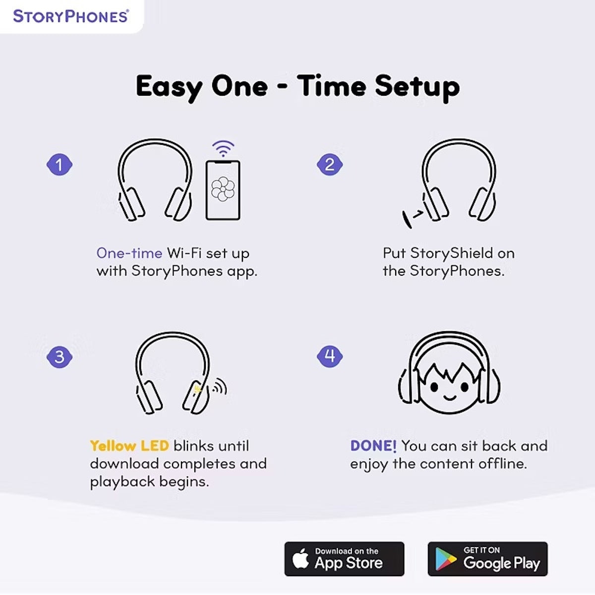ONANOFF - StoryPhones Bluetooth Kids Folding On-Ear Storytelling Headphones with Mic, 20-Hour Play Time Bundle - Blue