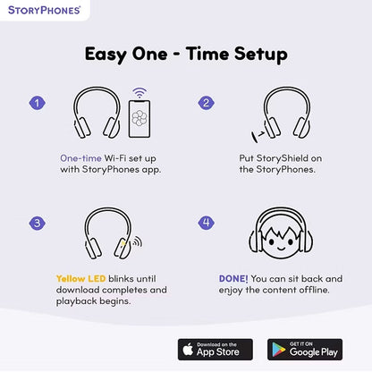 ONANOFF - StoryPhones Bluetooth Kids Folding On-Ear Storytelling Headphones with Mic, 20-Hour Play Time Bundle - Blue