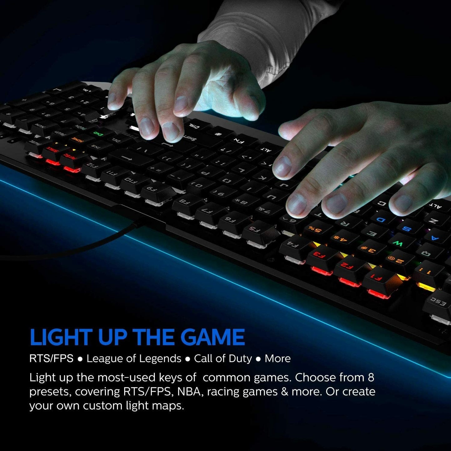 Philips USB Gaming Keyboard Mechanical Ambiglow Custom Backlit Keymaps SPK8413