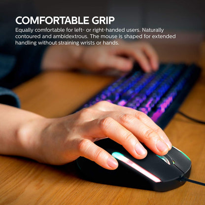 PHILIPS Wired Keyboard and Mouse Combo | LED Keyboard + Ambidextrous RGB Optical Mouse SPT8264