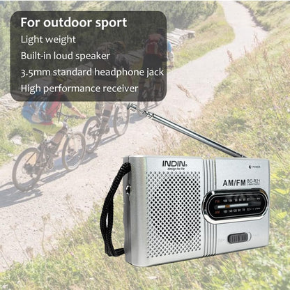 INDIN BC-R21 AM/FM Pocket Radio – Battery Operated Portable Radio with Built-in Loud Speaker