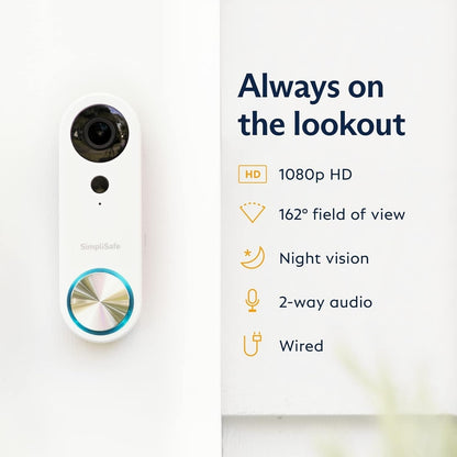SimpliSafe Wired Video Doorbell Smart Wi-Fi Motion Activated Alert Speaker