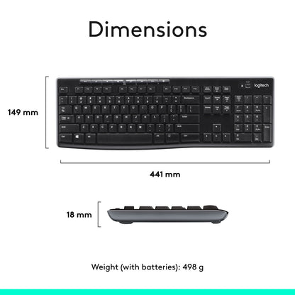 Logitech MK270 Wireless Keyboard/Mouse Combo - 2.4 GHz - Black 920-004536
