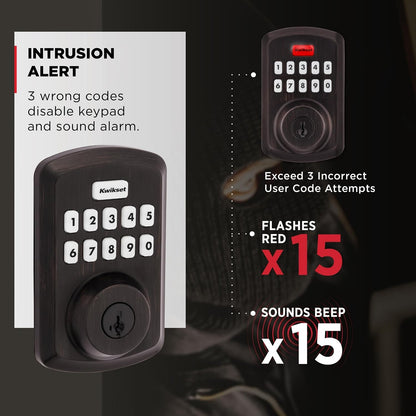 Kwikset Powerbolt 250 10-Button Keypad Venetian Bronze Transitional Electronic Deadbolt Door Lock 992500-009