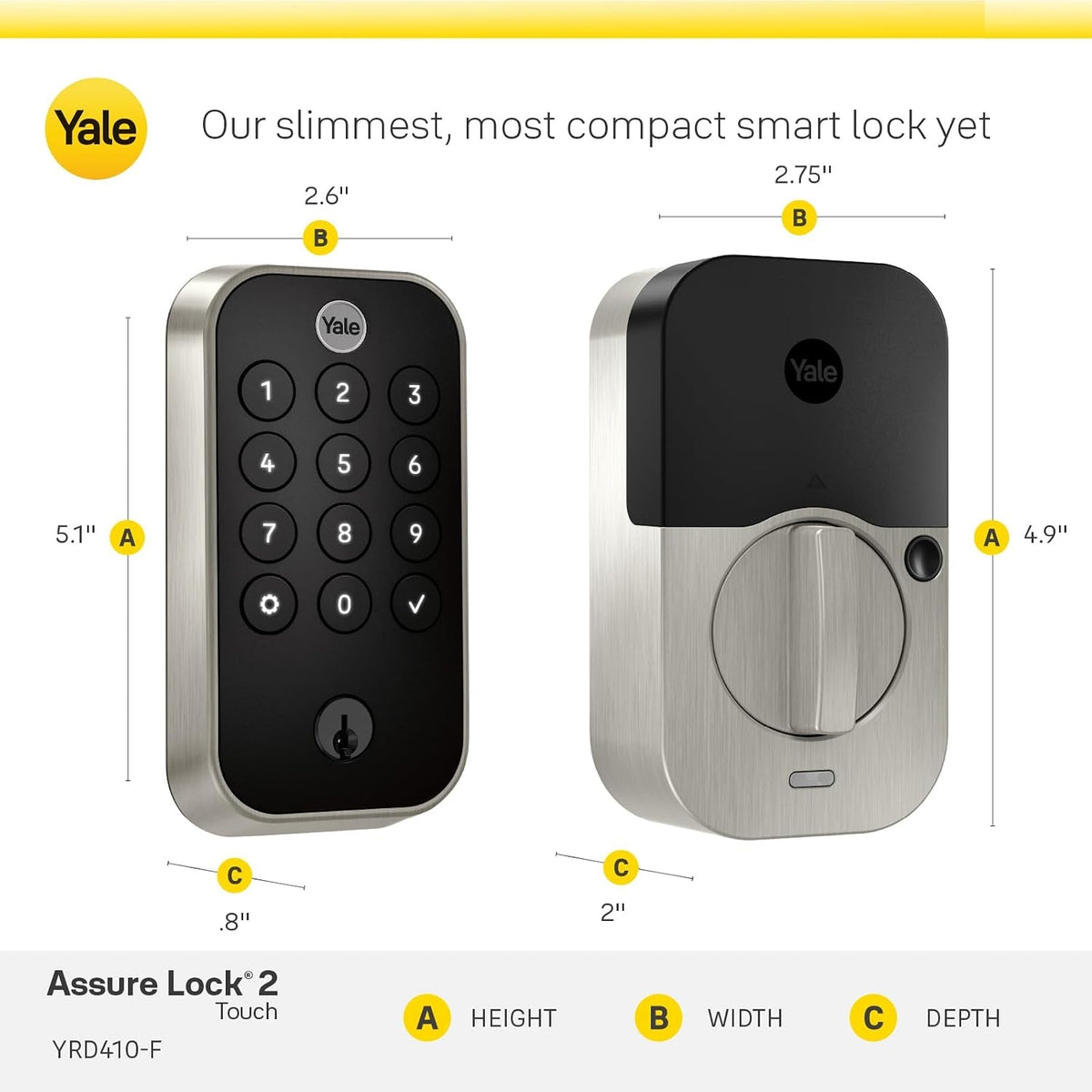 Yale Assure Lock 2 Touch Deadbolt, Black Suede Entry Door Lock with Touch Digital Keypad Keypad