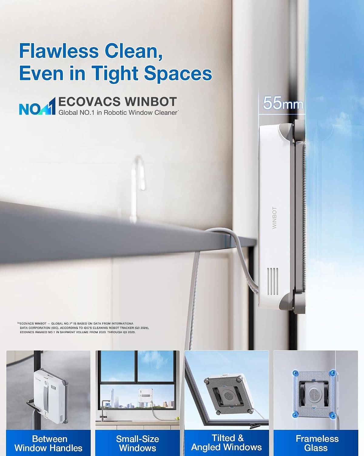 ECOVACS Robotics - WINBOT Mini2 Window Cleaning Robot, 5 Smart Modes, 10-Stage Safety