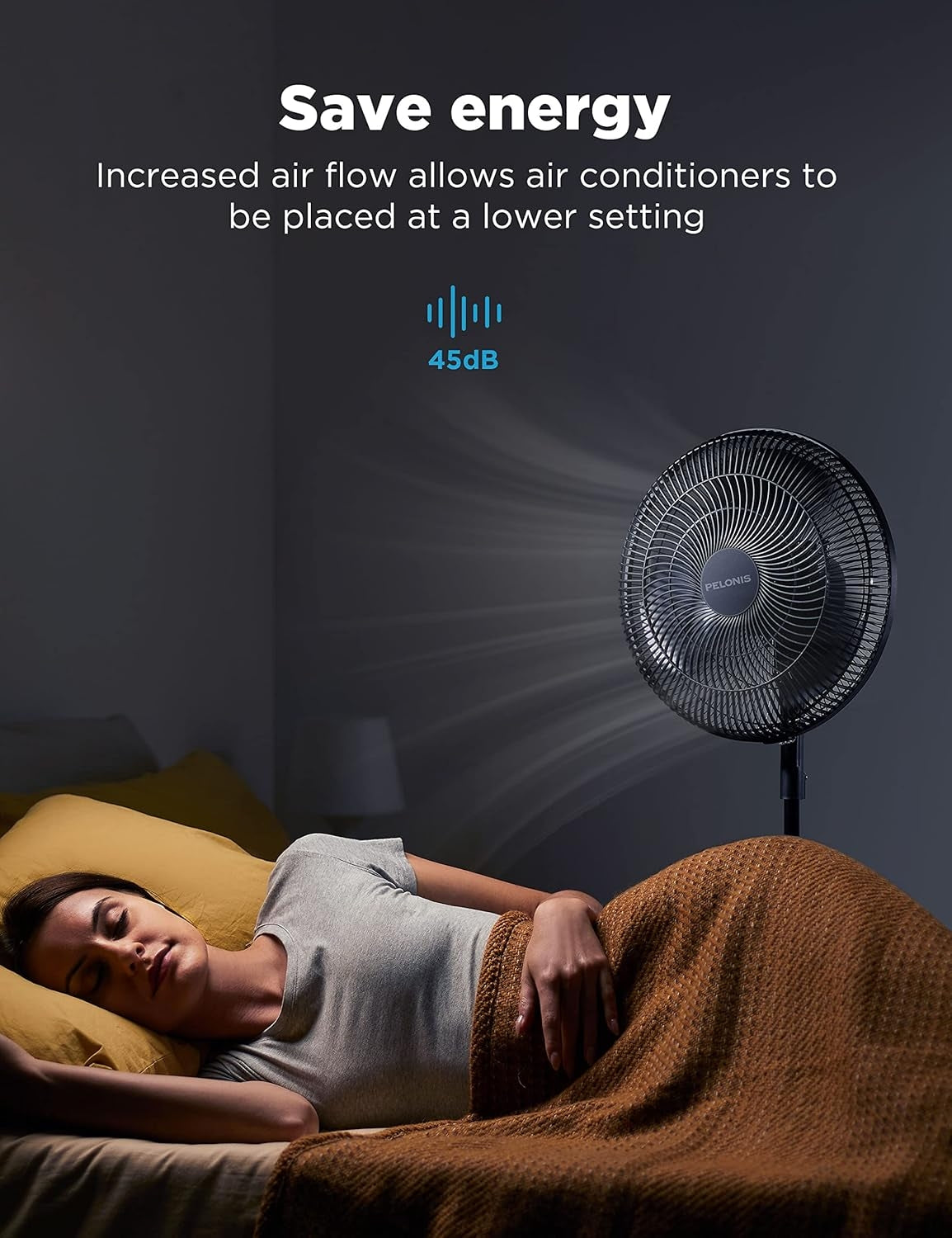 PELONIS 16 inch Pedestal Fan for Bedroom, Oscillating Fan, 3-Speeds, 90° Oscillation, Adjustable Height, Floor Fan PFS40M2ABB