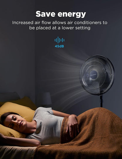 PELONIS 16 inch Pedestal Fan for Bedroom, Oscillating Fan, 3-Speeds, 90° Oscillation, Adjustable Height, Floor Fan PFS40M2ABB