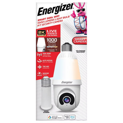 Energizer 1000 Lumens Light Bulb Camera, 2K Outdoor Smart Home Security Camera w/ Auto-Motion