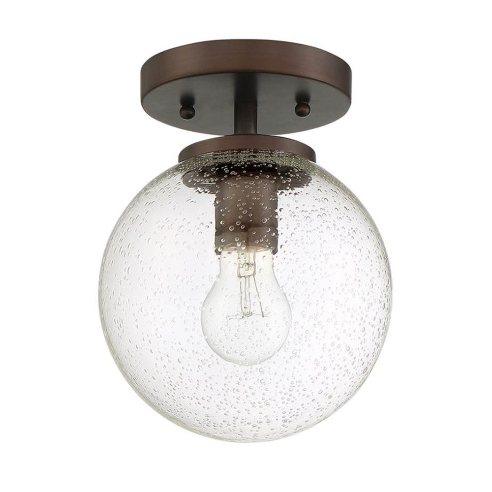 Sunset F26110-64 Messier One Light Semi-Flush Ceiling Light - Clear Seeded Glass Globe - Dimmable - Provincial Bronze