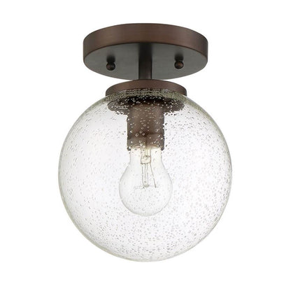 Sunset F26110-64 Messier One Light Semi-Flush Ceiling Light - Clear Seeded Glass Globe - Dimmable - Provincial Bronze