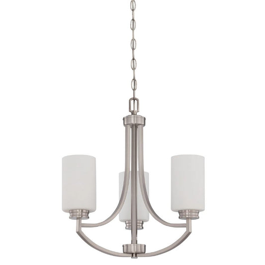 Sunset Lighting Dalton 3-Light Chandelier Opal Etched Glass Bright Satin Nickel Finish F18003-80