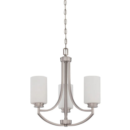 Sunset Lighting Dalton 3-Light Chandelier Opal Etched Glass Bright Satin Nickel Finish F18003-80