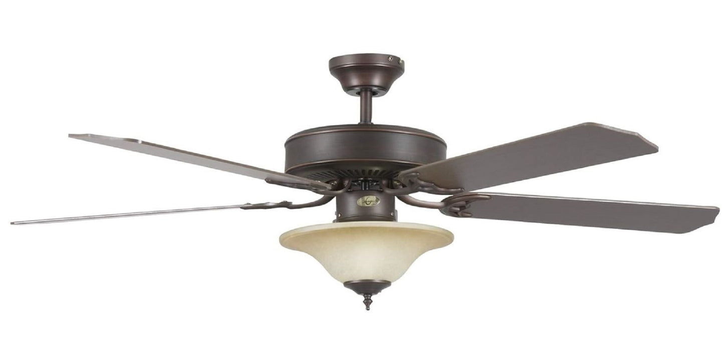 Concord Fans 52HES5ORB-MB-LED Heritage Square - 52 Inch 5 Blade Ceiling Fan with Light Kit, Oil Rubbed Bronze Finish with Oil Rubbed Bronze Blade Finish with Antique Amber Scavo Glass