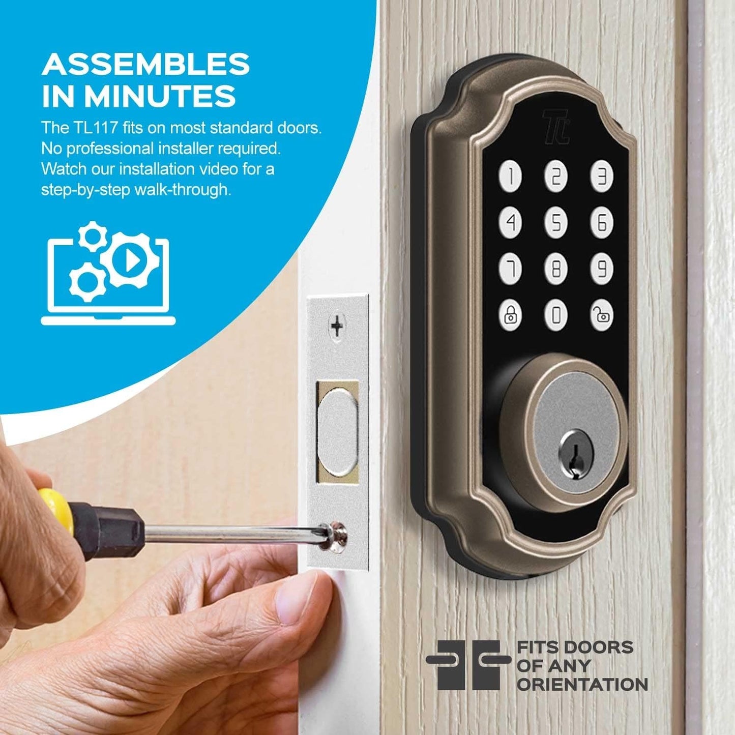TurboLock Bronze Smart Lock Lighted Keypad Single Cylinder Electronic Knob