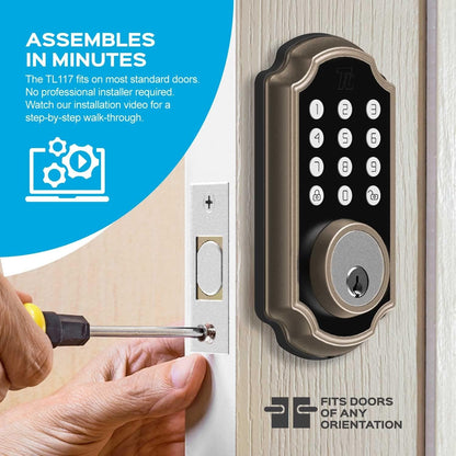TurboLock Bronze Smart Lock Lighted Keypad Single Cylinder Electronic Knob