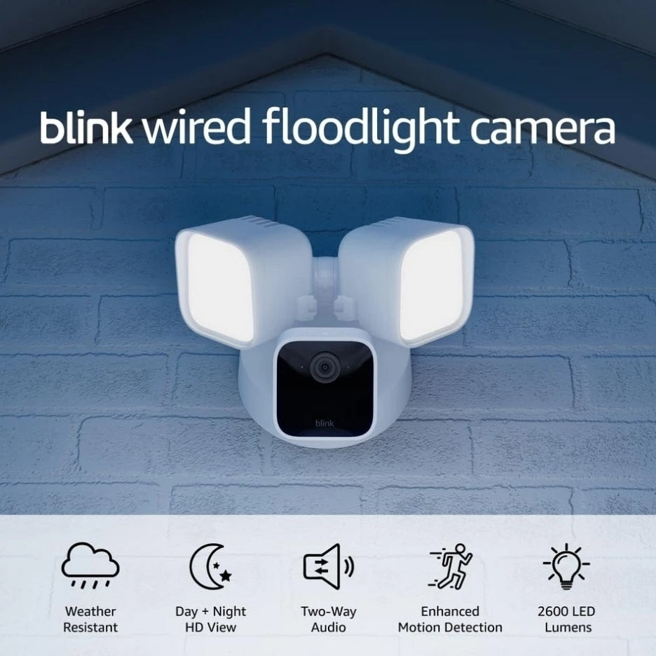 Blink Wired Floodlight Camera with Pan-Tilt Indoor Camera and Video Doorbell