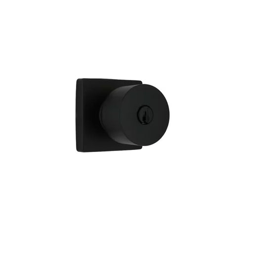 Ridgeway Matte Black Keyed Entry Door Knob with Square Rose Featuring Dual Keyway