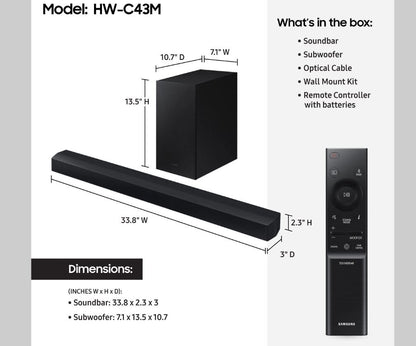 Samsung 2.1Ch 210W Soundbar with Wireless Subwoofer Black HW-C43M