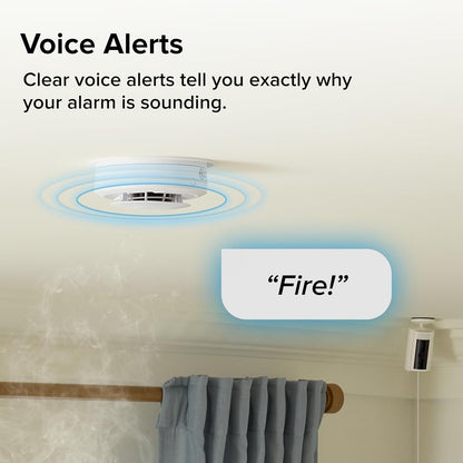 Kidde - Smart Smoke Detector, Ring App Enabled for Real-Time Notifications, Hardwired Alarm, AA Backup Battery - White