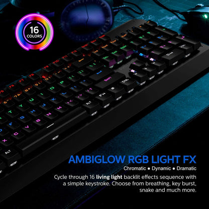 Philips USB Gaming Keyboard Mechanical Ambiglow Custom Backlit Keymaps SPK8413