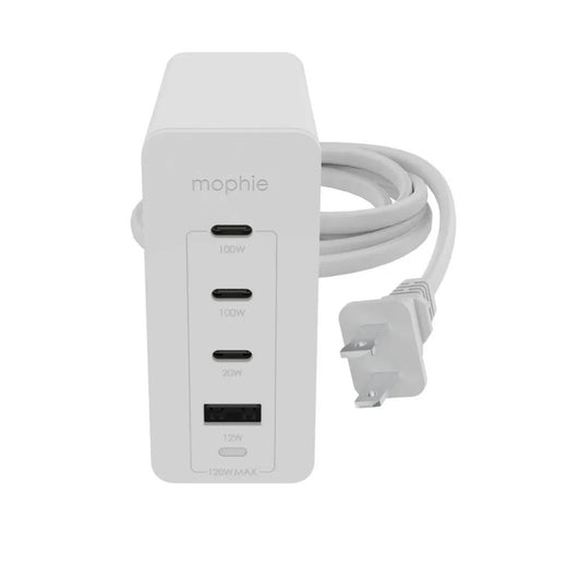 Mophie Speedport 120 Travel Charging Bundle - White, Three USB-C PD ports and one USB-A port, 120W 4-port GaN fast wall charger