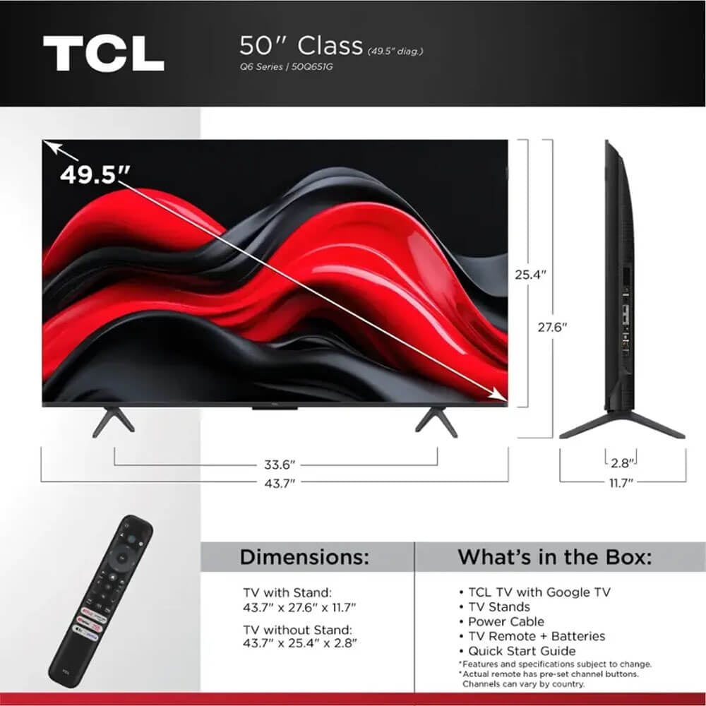 TCL 50 inch Class Q6 Series QLED 4K UHD HDR Smart Google TV 50Q651G