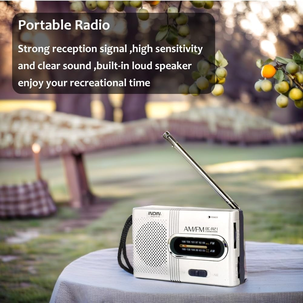 INDIN BC-R21 AM/FM Pocket Radio – Battery Operated Portable Radio with Built-in Loud Speaker