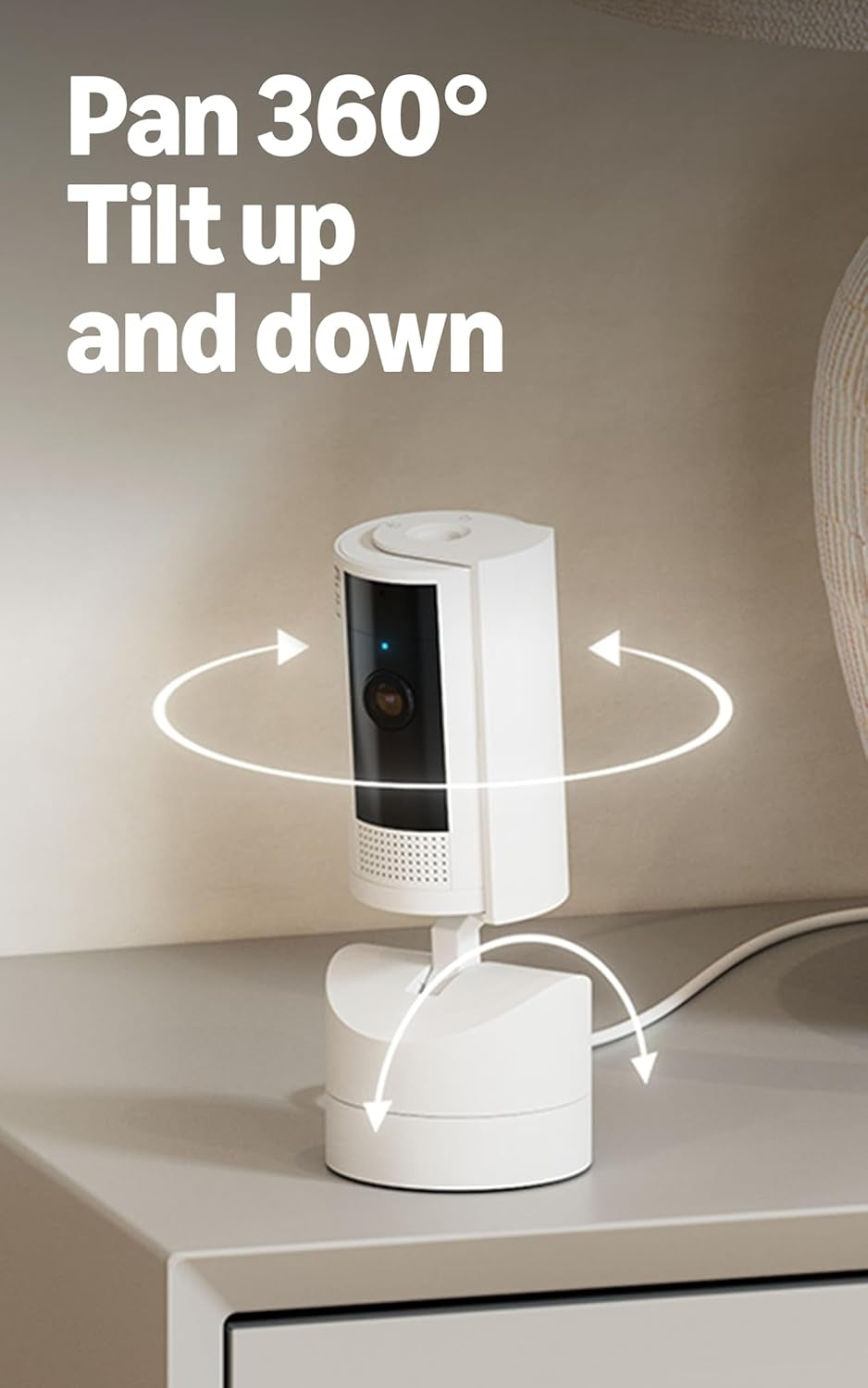 Ring - Pan-Tilt Indoor Security Cam with 360° Horizontal Pan Coverage, Live View & Two-Way Talk, and HD Video - White