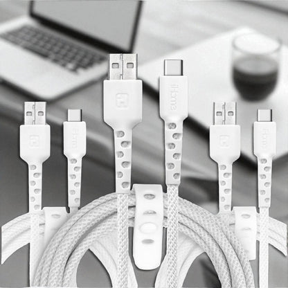 iHome TPE Durastrain USB-C to USB-A Nylon Braid Charging Cable Silicone Wrap 3PK 2IHCC2291W0L2