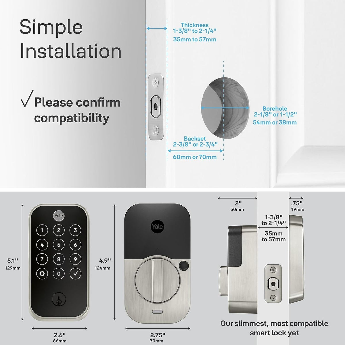 Yale Assure Lock 2 Touch Deadbolt, Black Suede Entry Door Lock with Touch Digital Keypad Keypad