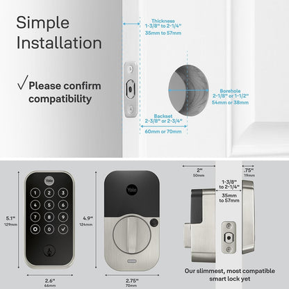 Yale Assure Lock 2 Touch Deadbolt, Black Suede Entry Door Lock with Touch Digital Keypad Keypad