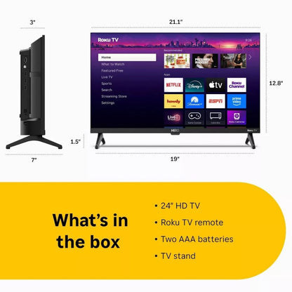 Hiro Roku 24" 720p HD Smart Flat Screen LED Roku TV with Dolby Audio for Streaming H24C2C4