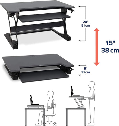 Ergotron WorkFit-TL 38"W Adjustable Standing Desk Converter, Black/Dark Gray 33-406-085