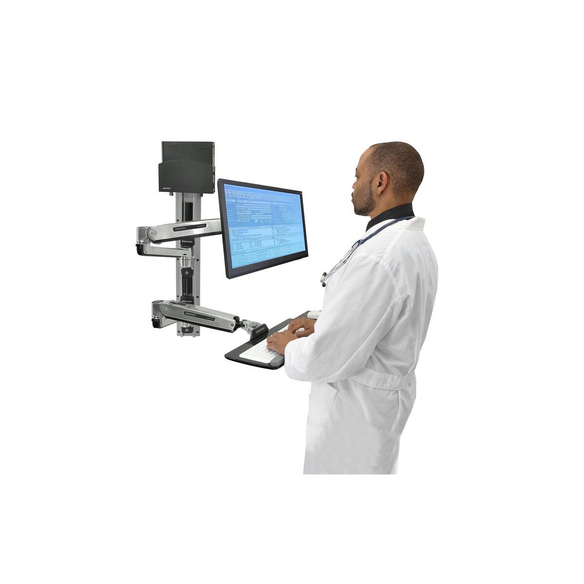 Ergotron LX Sit Stand Wall Mount System Small Black Cpu Holder Polished 45-359-026