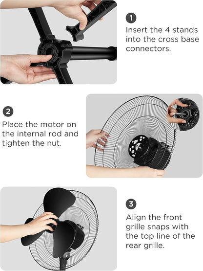 PELONIS 16 inch Pedestal Fan for Bedroom, Oscillating Fan, 3-Speeds, 90° Oscillation, Adjustable Height, Floor Fan PFS40M2ABB