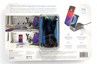 Atomi 55W Multi port charging station Qi, 20W PD port, 2x USB-C ports, 2x USB-A ports - AT1705-55W