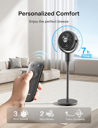 Pelonis Pedestal Fan, Air Circulator, Ultra OmniFlow (135°+90°Auto Oscillation), Quiet Floor Fan with 3 Speeds, Remote PSFAS07R2ALG