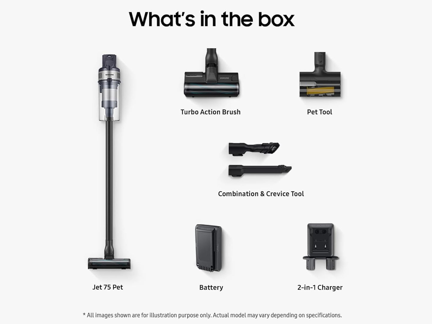 Samsung Jet 75 Pet Cordless Vacuum, Lightweight w/Turbo Action Brush, Pet Tool, VS20B75AGR5/AA