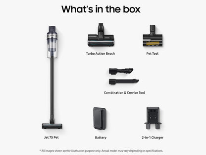 Samsung Jet 75 Pet Cordless Vacuum, Lightweight w/Turbo Action Brush, Pet Tool, VS20B75AGR5/AA