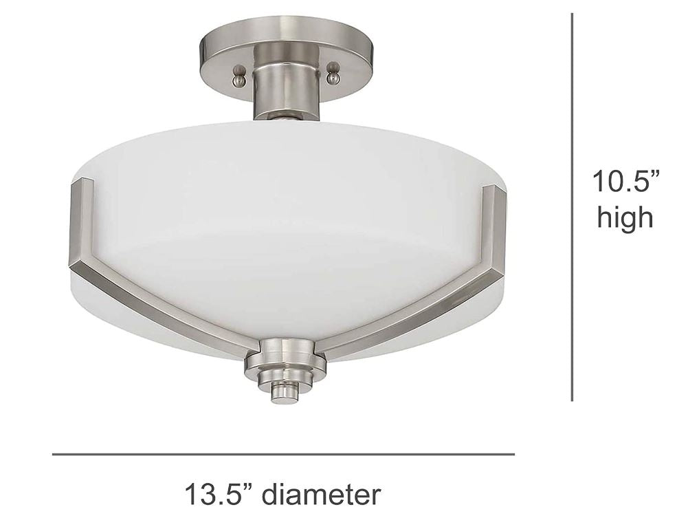 Sunset Lighting F22006-80 Hadley Three Light Semi Flush Mount, Opal Glass Dimmable with Bright Satin Nickel Finish