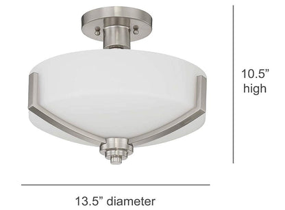 Sunset Lighting F22006-80 Hadley Three Light Semi Flush Mount, Opal Glass Dimmable with Bright Satin Nickel Finish